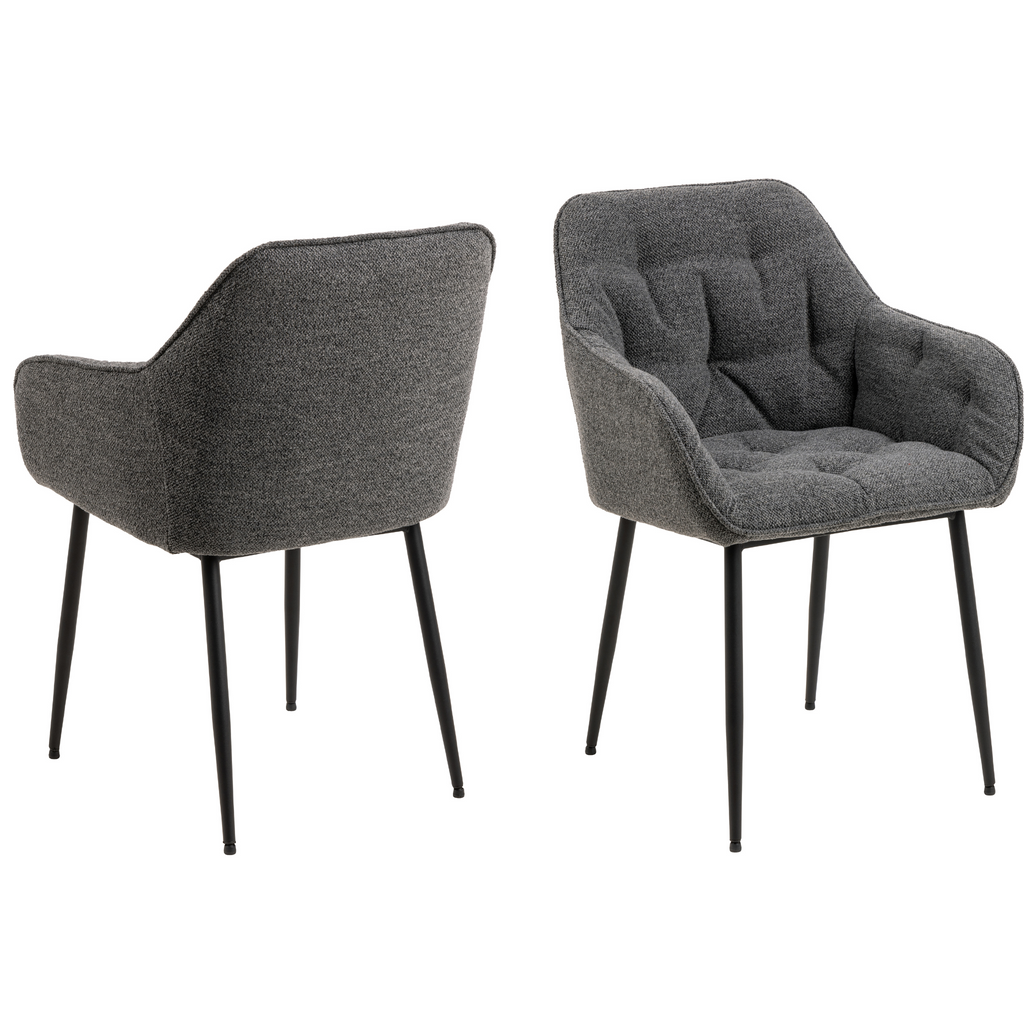 Chaise de salle à manger élégante en bouclette anthracite avec pieds en métal noir