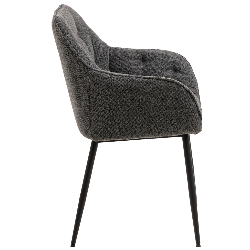 Chaise de salle à manger élégante en bouclette anthracite avec pieds en métal noir