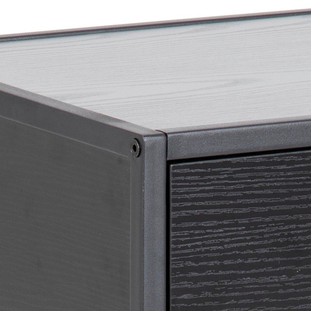 Table de chevet en bois noir avec tiroir, style industriel