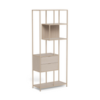 Actona Seaford hohes Regal in Beige mit Metallgestell, zwei Schubladen und offenen Ablagefächern