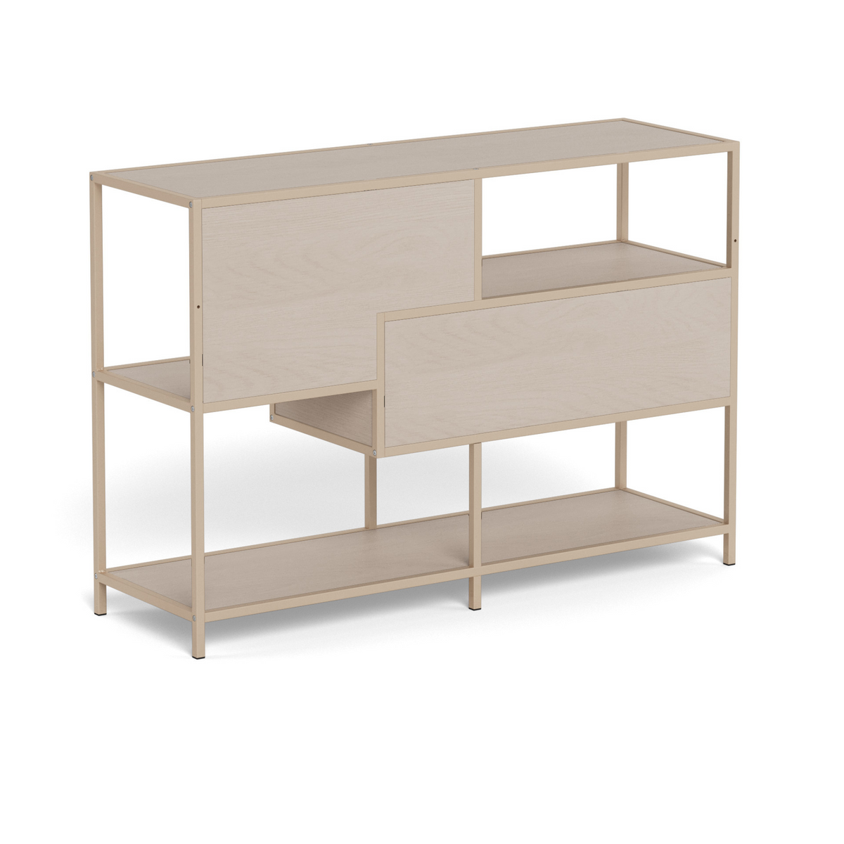 Actona Seaford Regal in Beige mit offenen Fächern, Schubladen und Metallgestell – modernes Wohnzimmerregal