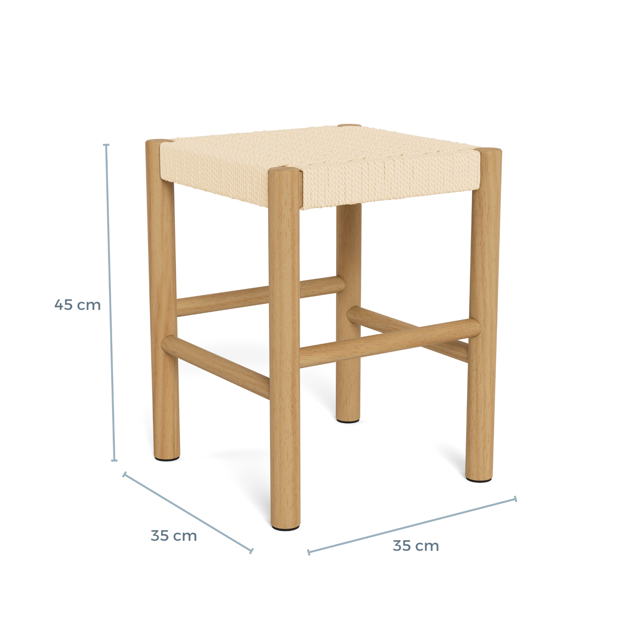 Tabouret tressé couleur crème avec structure en bois naturel