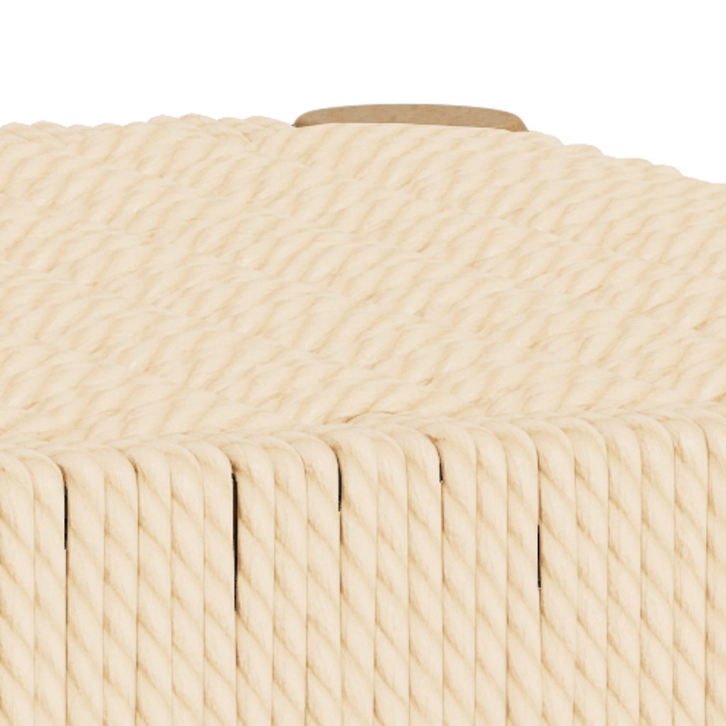 Tabouret tressé couleur crème avec structure en bois naturel