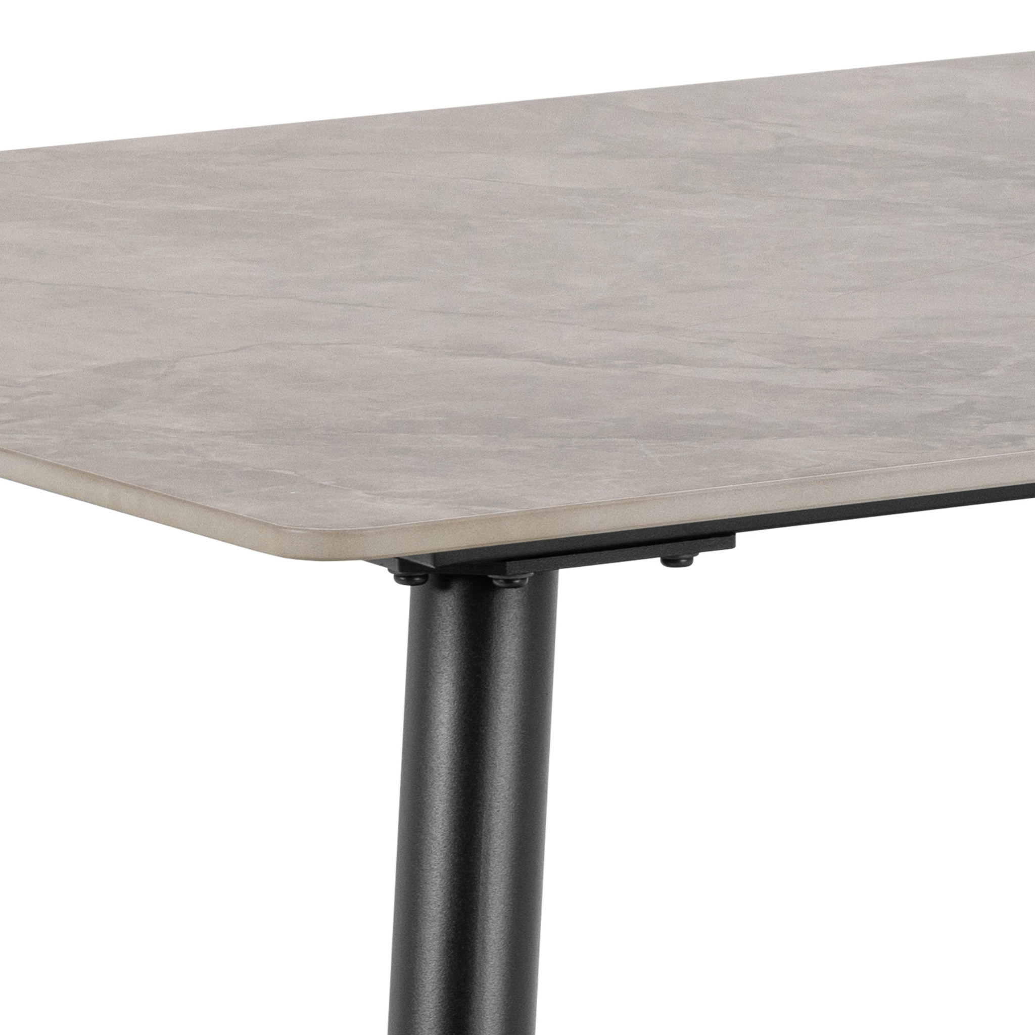 Table de salle à manger rectangulaire en céramique grise avec pieds en acier noir