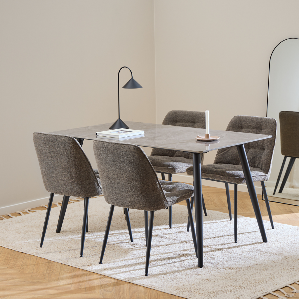 Esstisch Grau Keramik rechteckig mit schwarzen Stahlbeinen