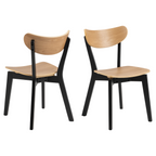 Actona Roxby Esszimmerstühle 2er-Set, schwarze Holzbeine, geschwungene Sitzfläche und Rückenlehne in Eichenoptik
