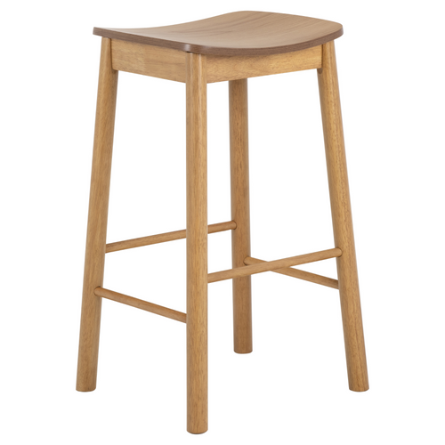 Actona Barlow Barhocker aus hellem Eichenholz mit geschwungenem Sitz und Querstreben, skandinavisches Design