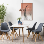 Actona Dima Esszimmerstuhl dunkelgrau mit Holzbeinen, 4er-Set um weissen Esstisch in modernem Skandinavian-Design