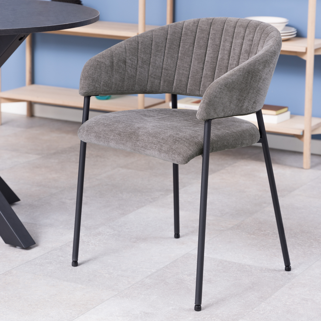 Chaise de salle à manger, gris foncé avec accoudoirs