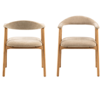 2er-Set Actona Addi Armlehnstuhl Beige mit Holzgestell in Eiche-Optik und gepolstertem Sitz