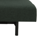 Detailansicht Bettsofa Malling in Grün mit schwarzen Metallfüssen, robuster Webstoffbezug, modernes Schweizer Design