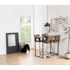 Schwarzer Bartisch Seaford 120x60x105cm mit braunen Barhockern in modernem Wohnzimmer