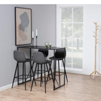 Seaford Bartisch schwarz 120x60x105cm mit 3 grauen Barhockern in modernem Esszimmer