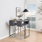 Actona Seaford Bartisch Schwarz 120x60x105cm mit 3 grauen Barhockern in modernem Wohnbereich