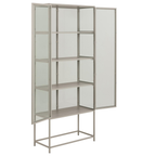 Actona Seaford Vitrine Grau mit Glastüren geöffnet, 4 Einlegeböden, Metallgestell, 77x35x185cm