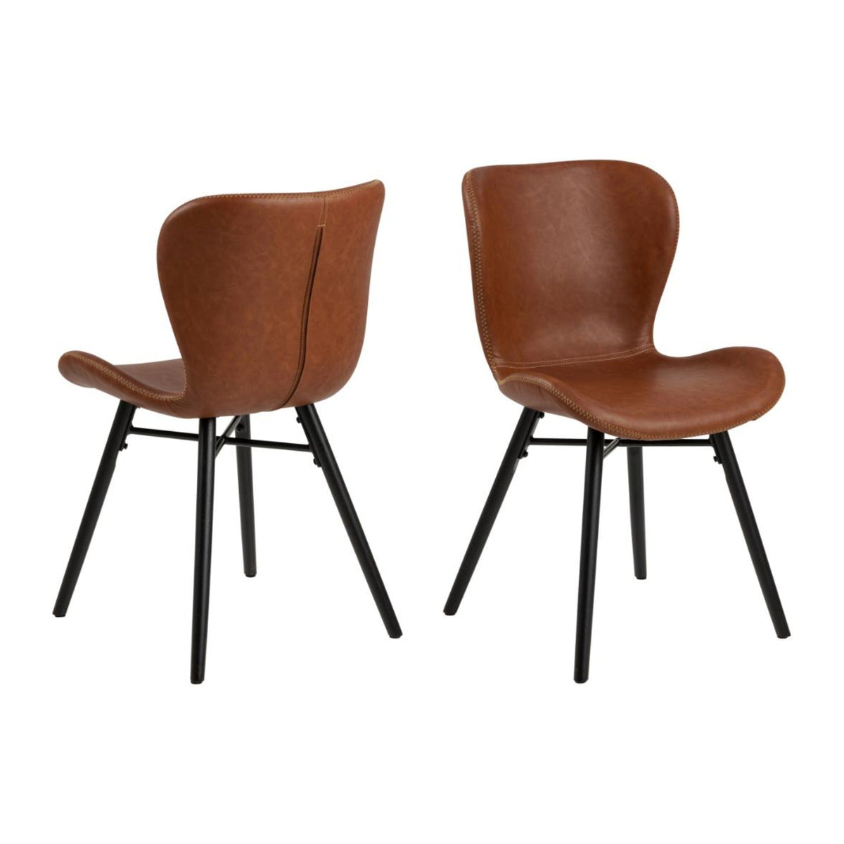 Batilda -A1 Esszimmerstuhl – PU retro Cognac 230920-1B, Gestell matt schwarz NC lackiert Rubberwood mit Reissverschluss, Zigzagnähte und creme Nähte