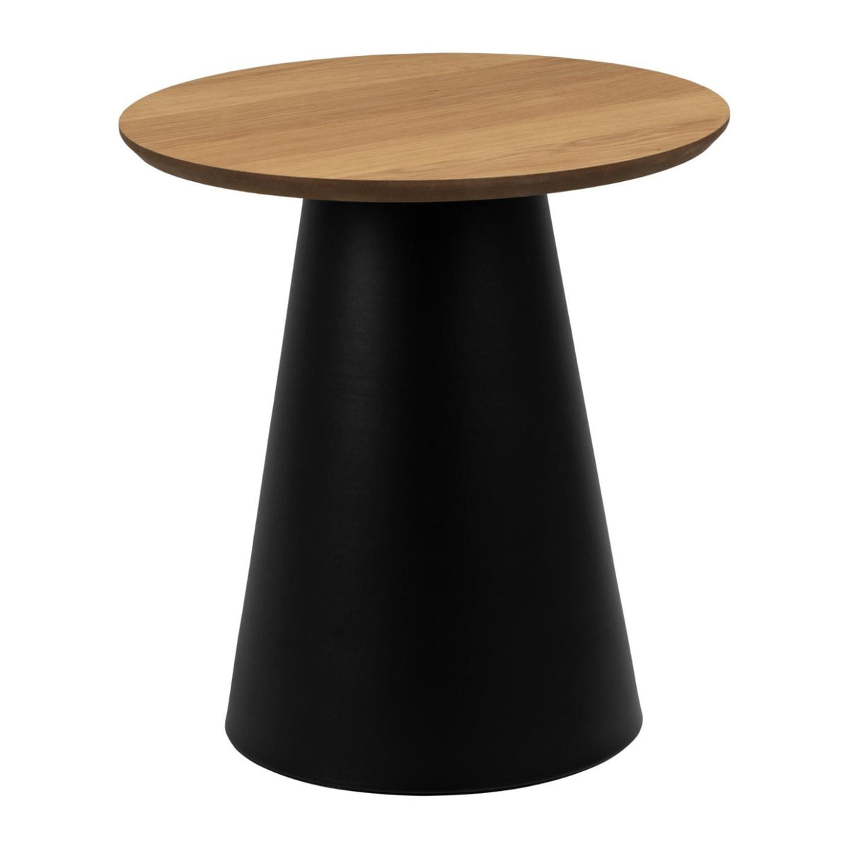 Soli Couchtisch rund – Tischplatte matt Eiche PU Lackiert Furnier, Säule Gestell matt schwarz rau pulverbeschichtet Stahl