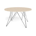 Prunus Couchtisch rund – Tischplatte matt beige lackiert Travertin, Gestell Chrom Stahl