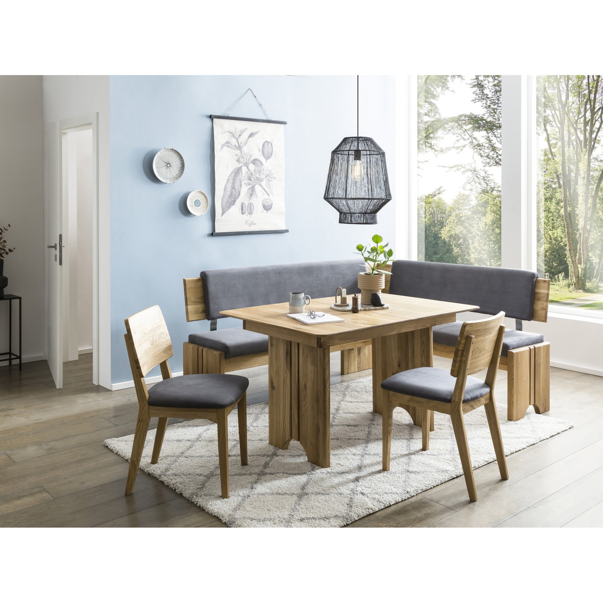 Chaise gris foncé avec cadre en chêne massif