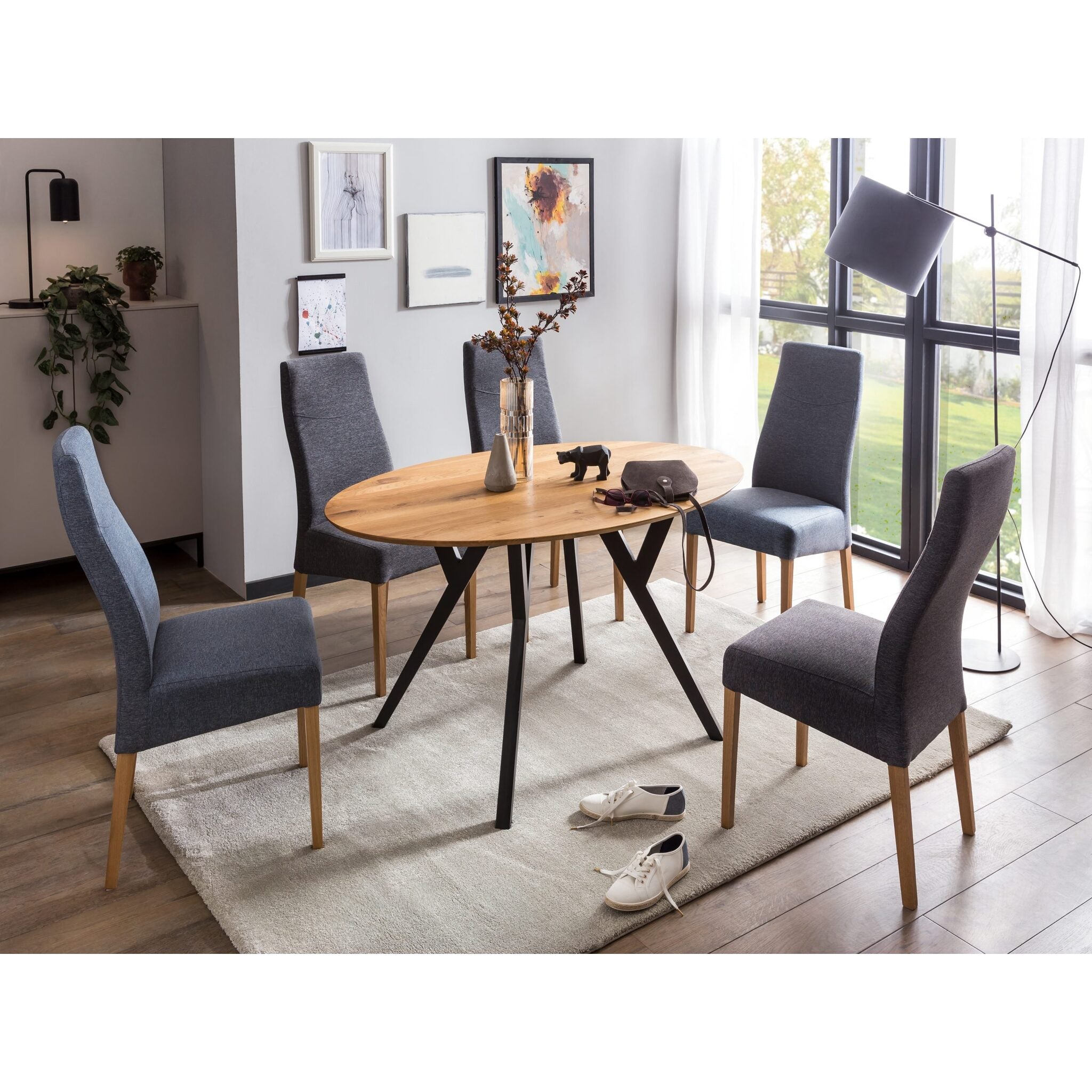 Chaise anthracite avec cadre en chêne massif