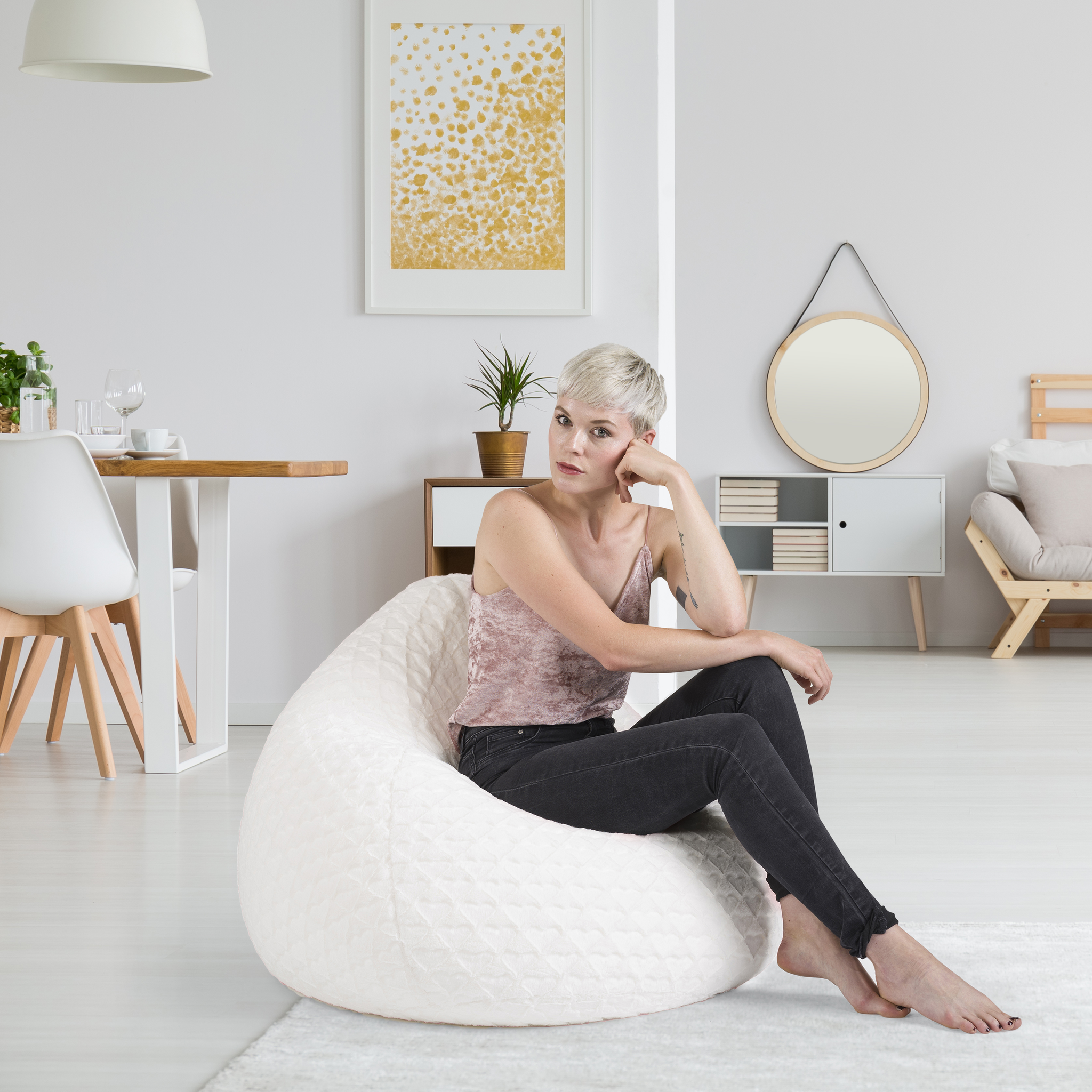 Pouf Fluffy Hearts BBXL blanc