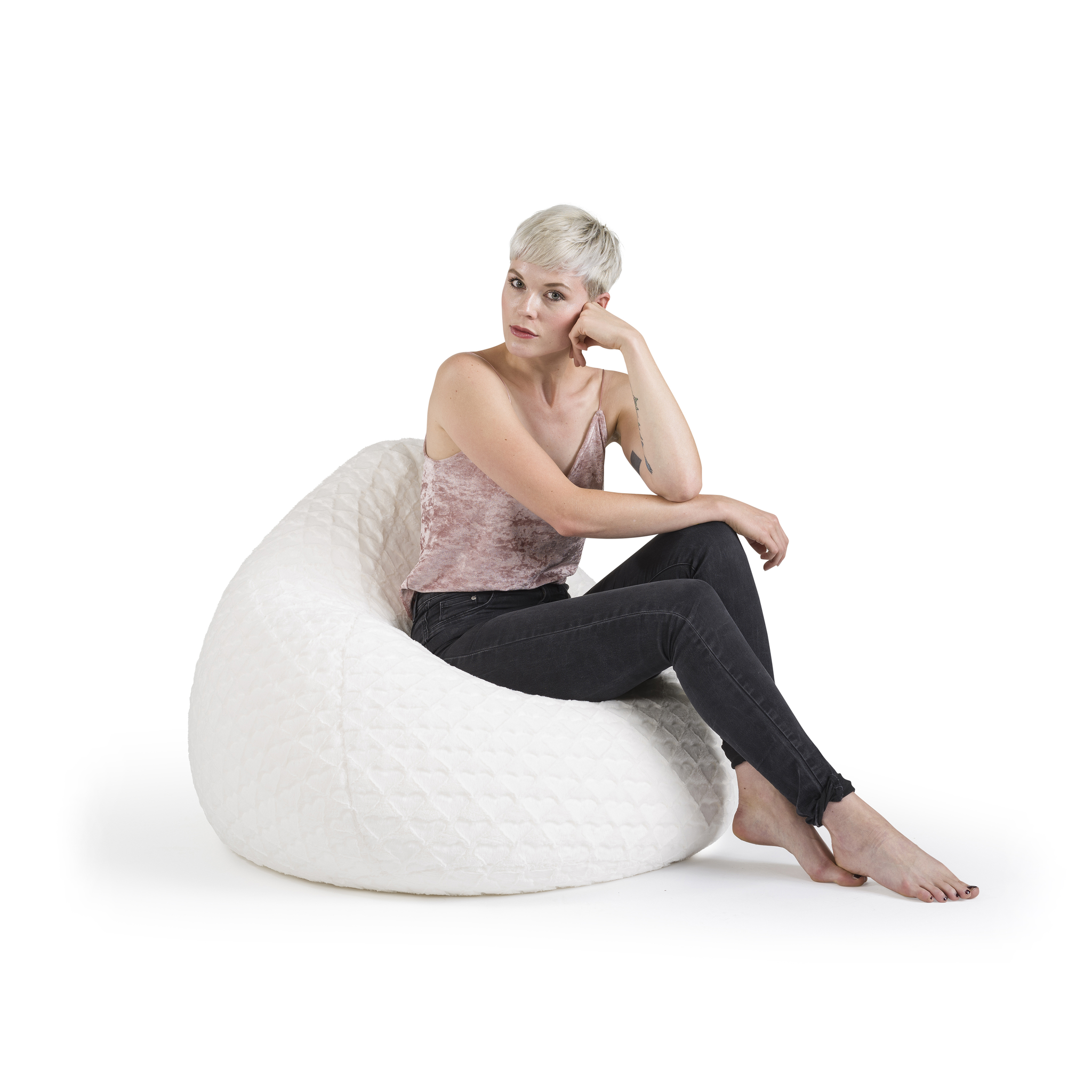 Pouf Fluffy Hearts BBXL blanc