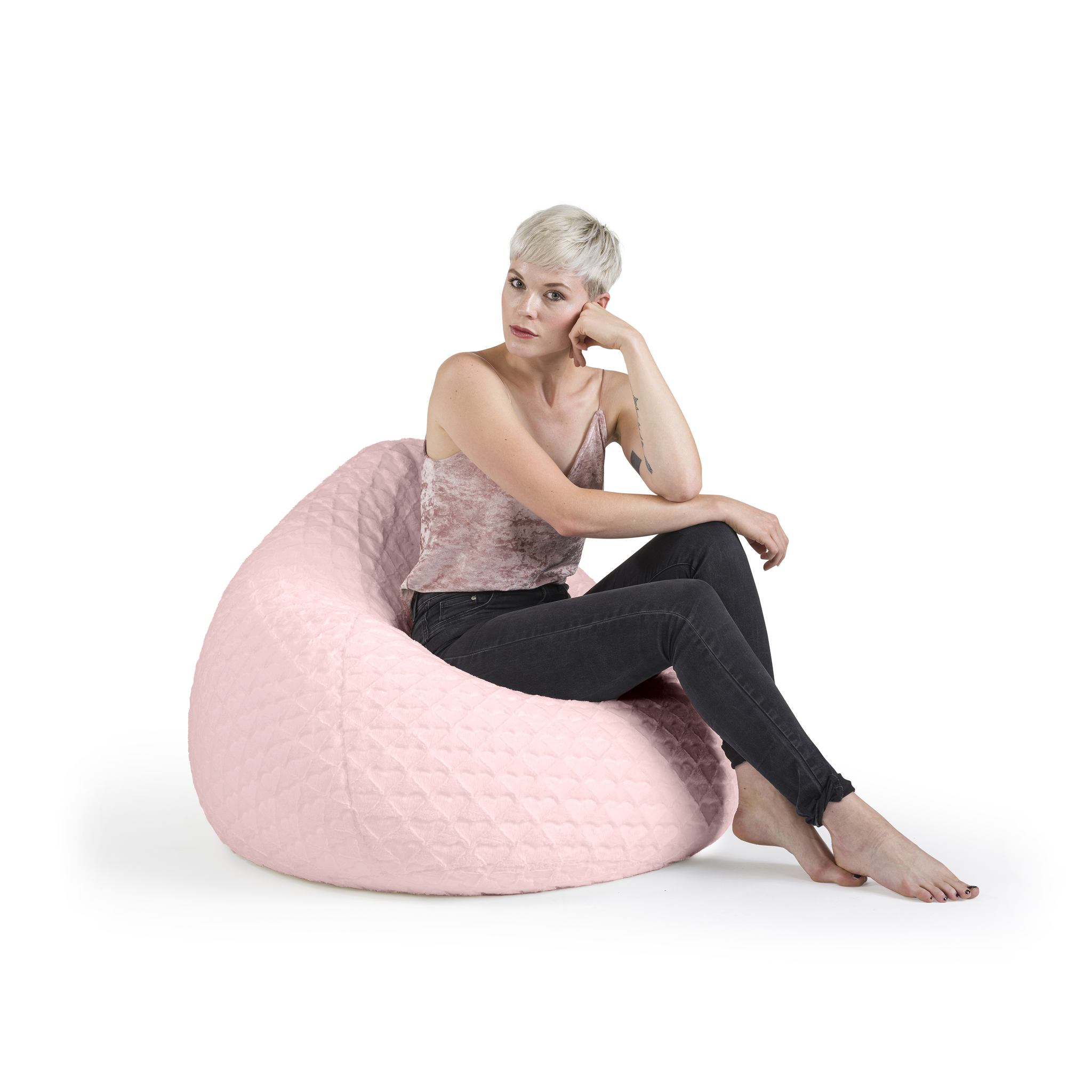 Pouf Fluffy Hearts BBXL rose