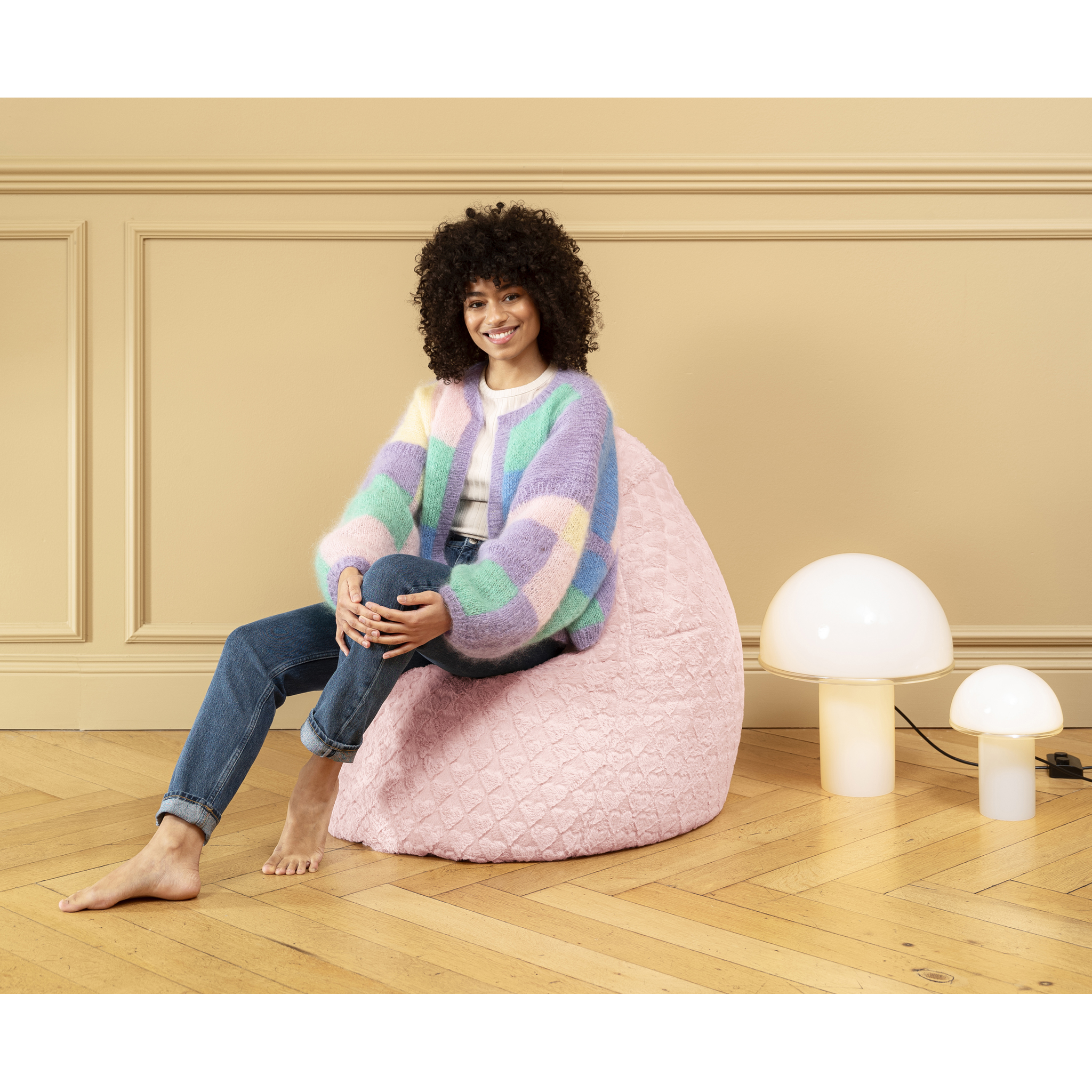 Pouf Fluffy Hearts BBXL rose