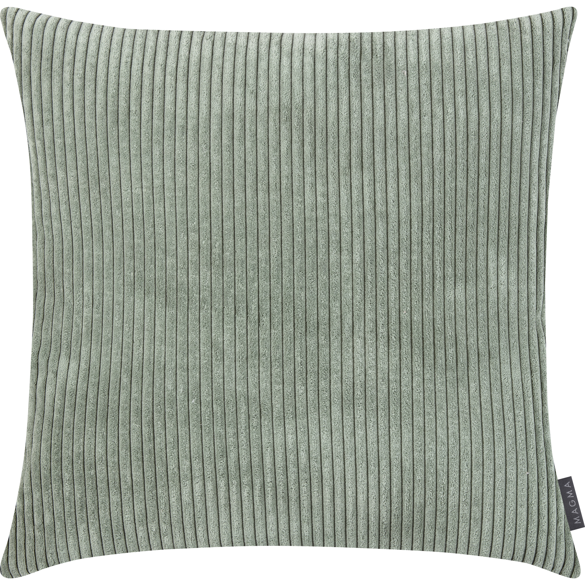Coussin Shara 60x60 cm en velours côtelé moelleux couleur sauge, garnissage de qualité supérieure