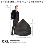 Größenvergleich Beanbag XXL Magma Shara: 130cm hoch, 80cm breit, geeignet für Personen von 140-200cm