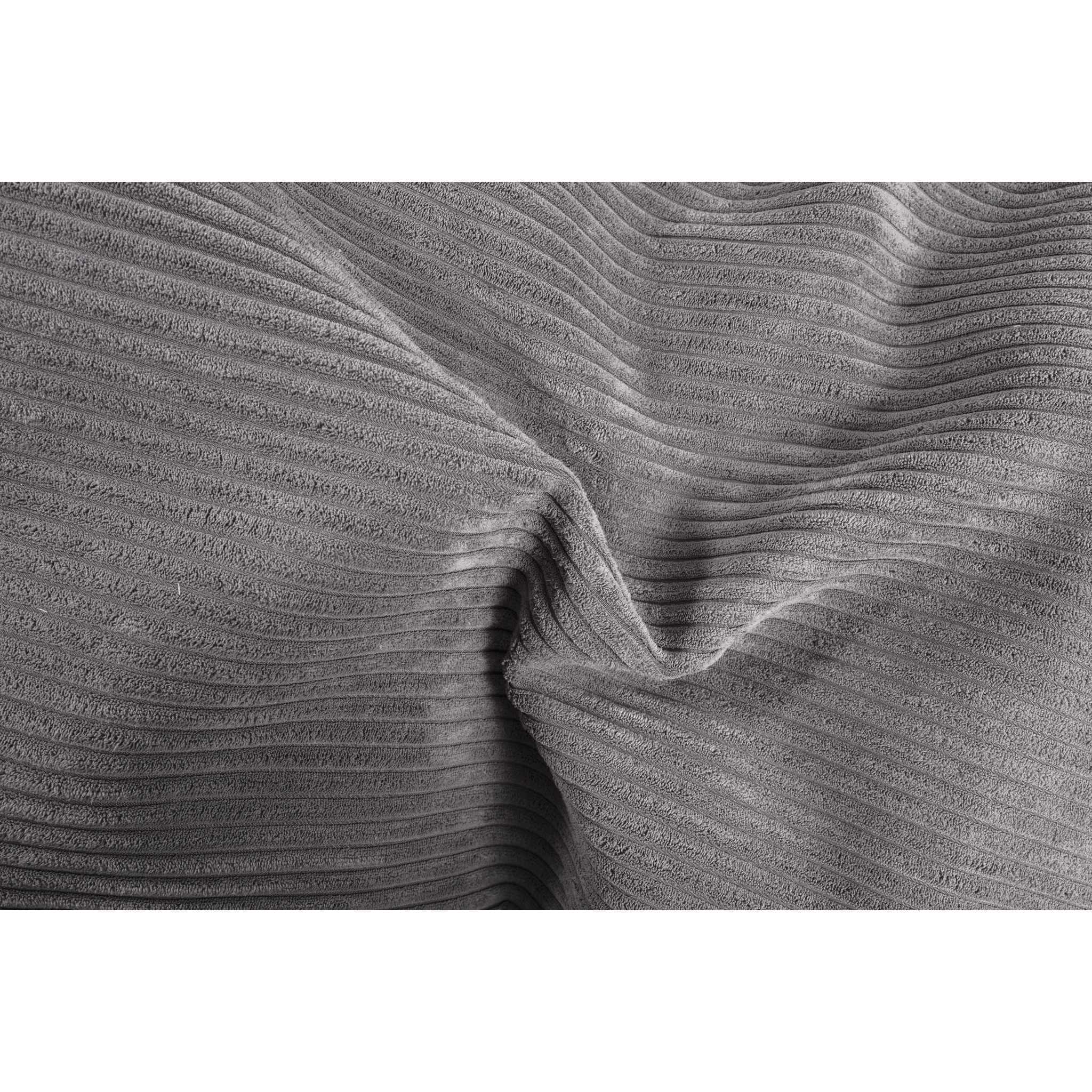 Pouf Shara en velours côtelé gris peluche