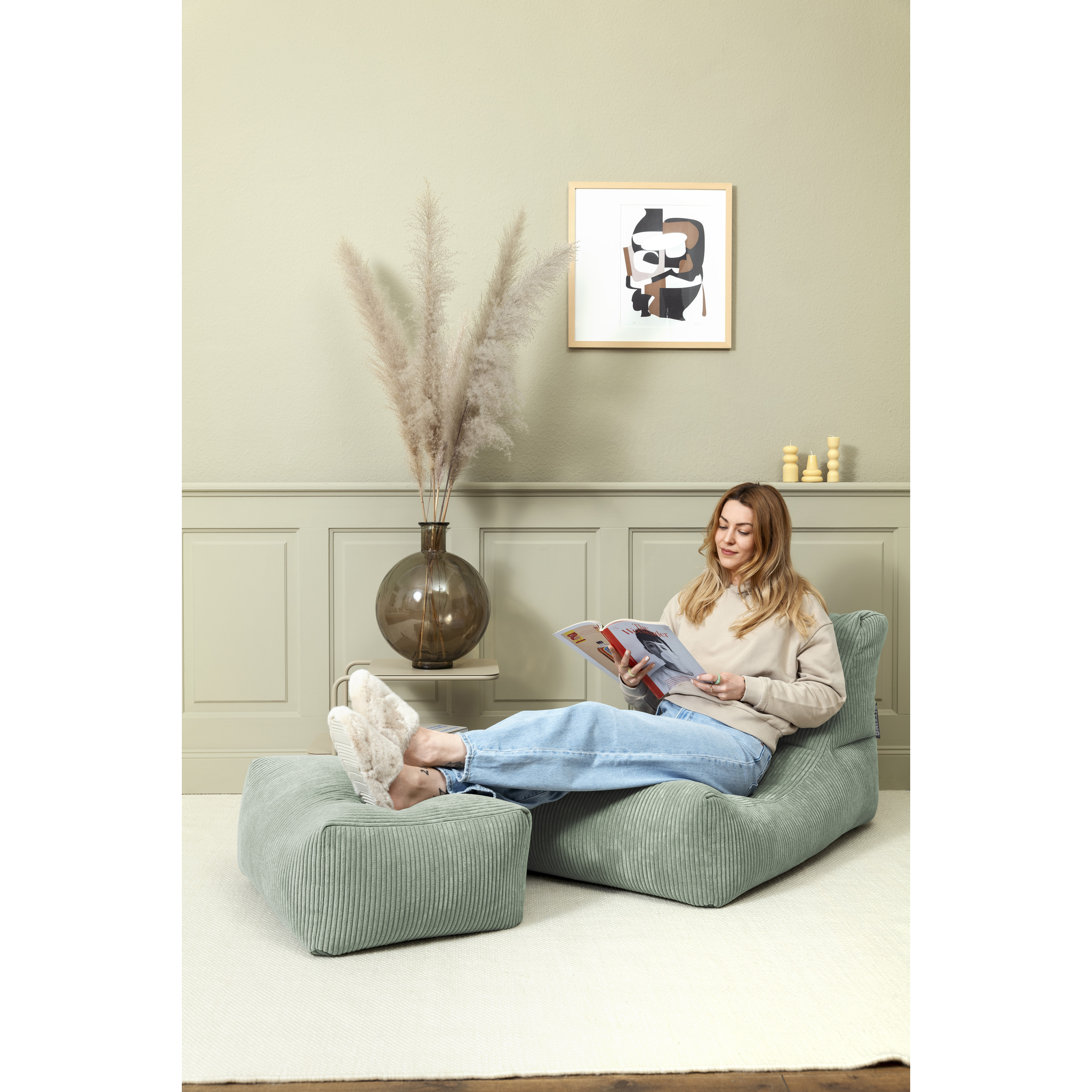 Tabouret Shara, velours côtelé pelucheux, gris