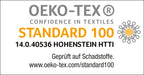 OEKO-TEX Standard 100 Zertifikat – Hohenstein HTTI geprüft auf Schadstoffe, Nummer 14.0.40536