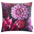 Magma Kissenhülle Fleurs mit romantischem Blumenmuster in Pink und Lila auf dunklem Hintergrund