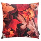 Magma Kissen Fleurs mit Herbstblätter- und Blumenmotiv in Orange-Rot-Tönen, dekoratives Zierkissen
