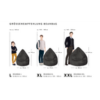 Größenvergleich Sitzsack L, XL, XXL von Magma Shara – Beanbag Maße und Empfehlungen für Kinder und Erwachsene