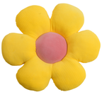 Gelbes Blumenkissen mit rosa Mitte, flauschiges Dekokissen in Blumenform für Sofa und Kinderzimmer