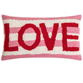 Magma Zierkissen „LOVE" in Rosa und Rot mit gestreiftem Muster, handgetuftetes Dekokissen für Sofa