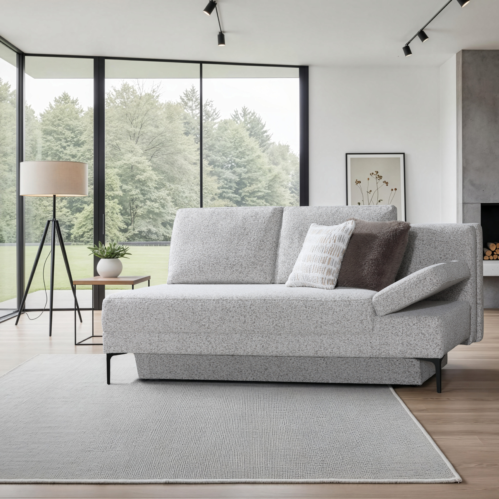 Restyl Bettsofa Tundra grau mit 1 Armlehne rechts - modernes Schlafsofa für Wohnzimmer
