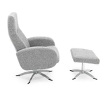 Knudsen Sessel Harlem Hellgrau mit passendem Hocker, modernes Design, Drehfuss aus Aluminium, bequeme Polsterung