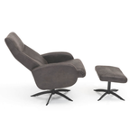 Knudsen Sessel Harlem in Hellgrau mit Hocker, modernes Design, schwarzes Sternengestell, Mikrofaser-Polsterung