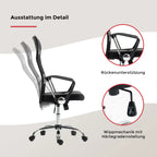 Ergonomischer Chefsessel Regensburg schwarz mit Rückenunterstützung und Wippmechanik