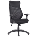 Schwarzer Chefsessel Niko mit Netzrücken, Kopfstütze, Armlehnen und Rollen – ergonomischer Bürostuhl von Duo Collection
