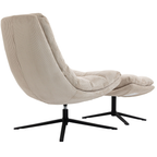 Relaxsessel Porto mit Hocker, beiger Kordstoff, schwarzes Drehgestell – Duo Collection Loungesessel
