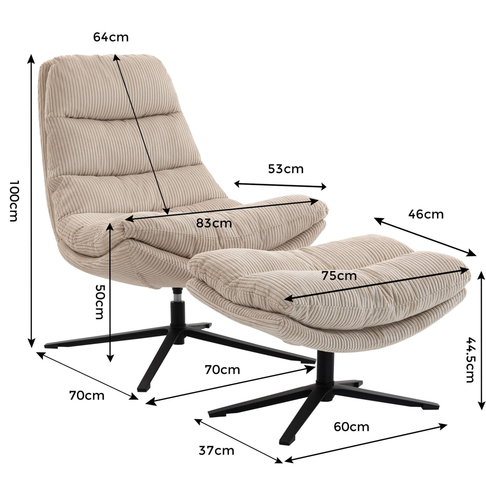 Relaxsessel mit Hocker in Cordstoff