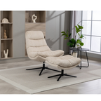 Duo Collection Relaxsessel Porto mit Hocker, beiger Kordstoff, schwarzes Drehgestell, modernes Wohnzimmer