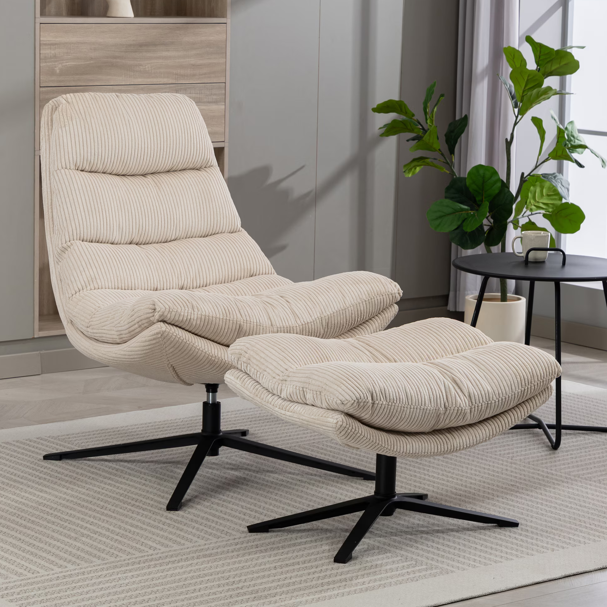 Relaxsessel mit Hocker in Cordstoff