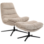 Duo Collection Relaxsessel Porto mit Hocker, Kordstoff beige, schwarzes Metallgestell, drehbar