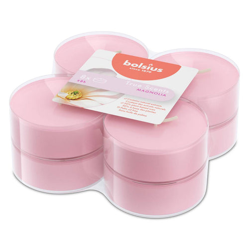Bolsius True Scents Duftteelichte 8er-Set Magnolie in Rosa, 8 Stunden Brenndauer, palmölfrei