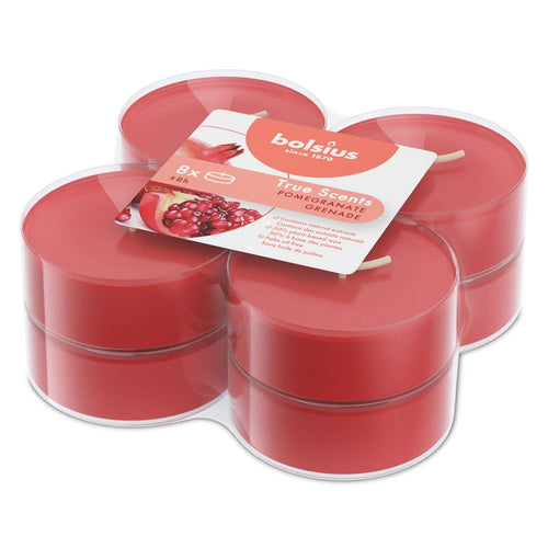 Bolsius Duftteelicht 8er-Set Granatapfel True Scents, rote Teelichter in transparenter Verpackung, 8h Brenndauer